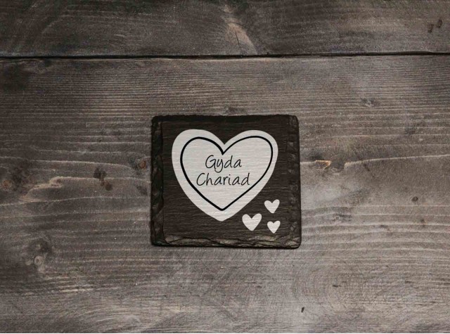 Square Welsh Slate Coaster - 'Gyda Chariad'